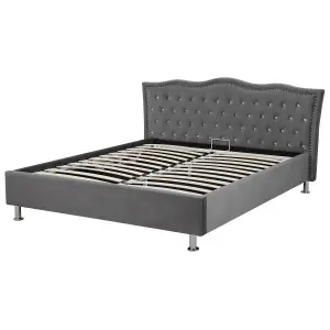 Velvet EU King Size Ottoman Bed Dark Grey METZ