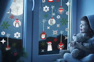 Colourful Snowflakes Christmas Friends Window Stickers, DIY Wall Art, Home Decor