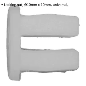 20 PACK White Locking Nut Trim Clip - 10mm x 10mm - Universal Vehicle Fitting