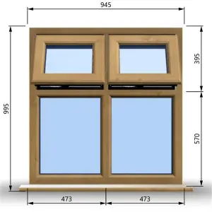 945mm (W) x 995mm (H) Wooden Stormproof Window - 2 Top Opening Windows -Toughened Safety Glass