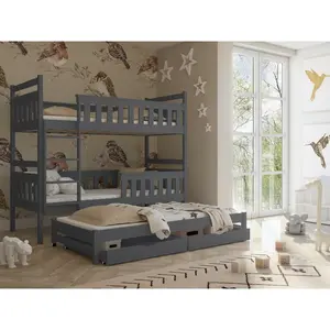 Areli Single (3') Bunk Bed and Mattress with Trundle Graphite Grey / Left