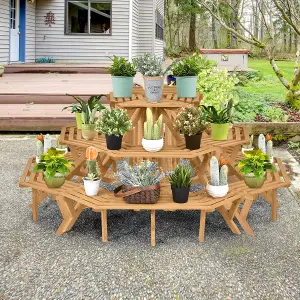 Costway 3-Tier Wooden Plant Pot Stand Lawn Shelves Flower Display Rack Organizer Holder