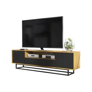 Rift Loft TV Unit 200cm Industrial Dark Oak & Black Matt Doors - Creative Furniture