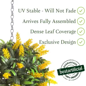 Best Artificial 24cm Yellow Lush Lavender Hanging Basket Flower Topiary Ball - Suitable for Outdoor Use - Weather & Fade Resistant