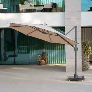 Ares 3.5m Round Cantilever Parasol with Solar powered LED Lights in Beige