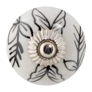 Nicola Spring - Round Ceramic Cabinet Knob - Black Leaves