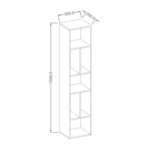 Toledo 88 Bookcase - Slimline White Matt & San Remo Oak with Versatile Storage - W320mm x H1590mm x D250mm