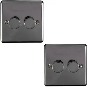 2 PACK 2 Gang 400W 2 Way Rotary Dimmer Switch BLACK NICKEL Light Dimming Plate