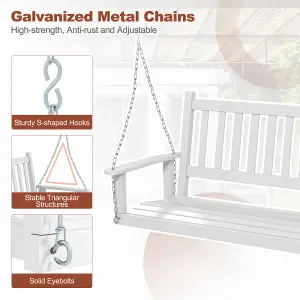 Costway 2-Person Porch Hanging Swing Chair Wooden Garden Swing Bench w/ Slatted Back