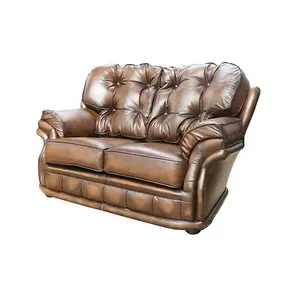 Chesterfield Handmade 2 Seater Settee Sofa Antique Tan leather In Knightsbridge Style