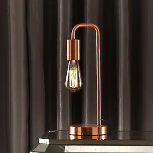 Caitlin Industrial Filament Bulb Table Desk Lamp Brushed Copper (Rose Gold)