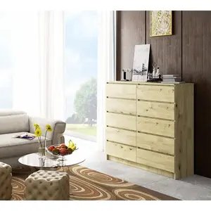 Sideboard, Chest Of Drawers 10 Drawers, Contemporary Chest Of Drawers, Modern Living Room Furniture 121 x 120 x 40 cm Natural Oak