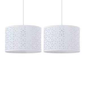 First Choice Lighting Set of 2 White Laser Cut 33cm Pendant Lightshades