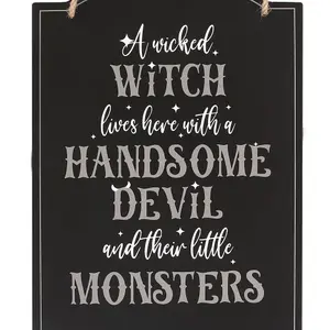 Something Different Wicked Witch Family Hanging Sign Black/White (One Size)