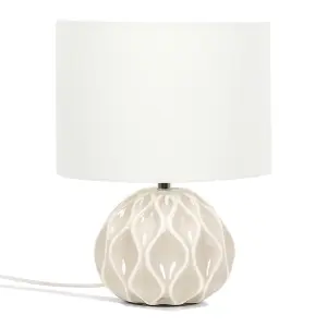 ValueLights Luca Natural Textured Ceramic Table Lamp with a Cream Fabric Lampshade Bedside Light