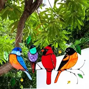 Bundle Of  Stained Glass Effect Birds Hanging Garden Decoration 4-Birds