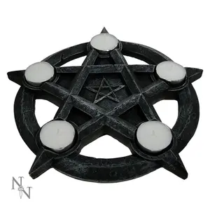 Pentagram Gothic Wiccan Tealight Holder - Black 26cm