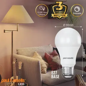 paul russells LED GLS Dimmable Bulb Edison Screw ES E27, 14W 1521Lumens 100w Equivalent, 4000K Cool White Light, Pack of 10