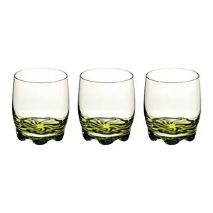 URBNLIVING 9cm Height Set Of 3Tall Green Coloured Flower Base Glass Drinking Whiskey Cups Glasses