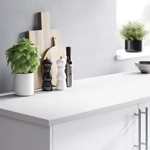 White Stone effect Laminate Post-formed edge Kitchen Worktop, (L)2400mm (T)28mm