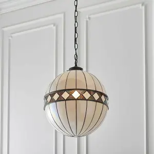 Tiffany Glass Hanging Ceiling Pendant Light Bronze & Natural Globe Shade i00118