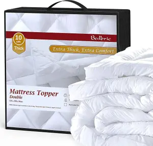 Bedbric 10cm Thick Quilted White Rectangular Microfiber Hotel Quality Mattress Topper Double