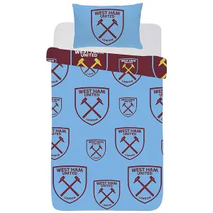 West Ham United FC Duvet Cover Set Claret Red/Sky Blue (Single)