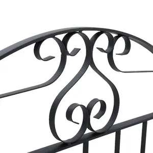 Black Coated Steel Decorative Garden Fence Gate with Arched Top 90 x 85 cm