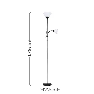 ValueLights Mozz Black 2 Way Mother/Father Parent & Child Uplighter and Spotlight Design Floor Lamp with 2 x LED Bulbs