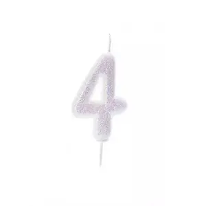 Anniversary House Glitter Iridescent 4th Birthday Candle White (One Size)