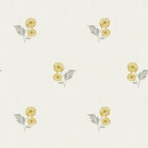 Grandeco Clematis Floral Sprig Textured  Blown Vinyl Wallpaper, Yellow