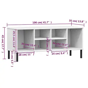 Shoe Rack with Metal Legs White 106x35x45 cm Solid Wood OSLO