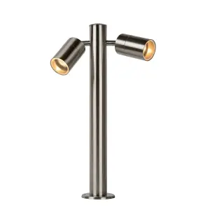 Lucide Arne-Led Modern Bollard Light Outdoor 6,3cm - LED - GU10 - 2x5W 2700K - IP44 - Satin Chrome