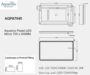 Aquarius Pastel LED Mirror 700 x 400MM