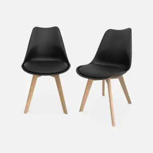 sweeek. Pair of  Scandi-style dining chairs with wooden legs Nils Black 47x55x81 cm