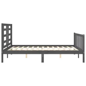 Berkfield Bed Frame with Headboard Grey King Size Solid Wood