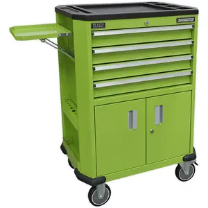 Heavy-Duty Mobile Tool Trolley with 4 Drawers and 2 Cupboards for Workshops