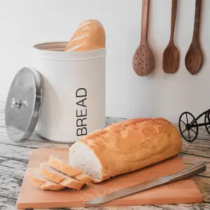 Harbour Housewares - Round Metal Kitchen Bread Bin - White