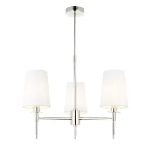 Luminosa Florence Multi Arm Shade Pendant Ceiling Lamp, Bright Nickel Plate, Vintage White Fabric