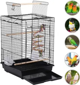 Metal Open Top Bird Cage for Small Parrot Finch Canary Canary Parakeet Cockatiel Travel Cage Blac