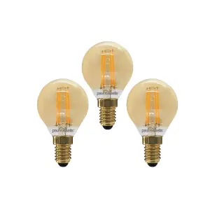 paul russells LED Filament Dimmable Golf Bulb, SES E14, 4.5W 423 Lumens, 40w Equivalent, 2200K Extra Warm White, Pack of 3