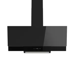 GoodHome AirSensor GHAG90ASBL Black steel & glass Angled Cooker hood (W)89.8cm - Gloss black