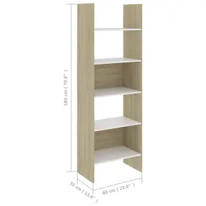 Berkfield Book Cabinet White and Sonoma Oak 60x35x180 cm Engineered Wood