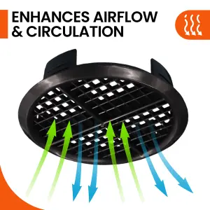 Pack of 8 Black Plastic 68mm Round Soffit Air Vents Push in Roof and Eave Circular Mesh Air Vents