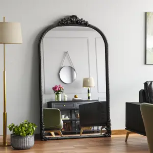 Black European Arched Framed Ornate Decorative Full Length Mirror