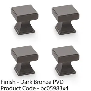 4 PACK - Chunky Square Cupboard Door Knob - 30mm - Dark Bronze Kitchen Unit Pull Handle