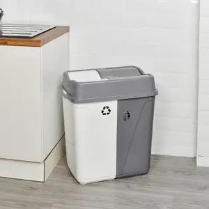 URBNLIVING 100L Duo Kitchen Bin Waste Garbage Can 2 Compartments With Bas Connectors (White/Grey)