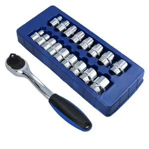 1/2in Drive Curved Ratchet 72 Teeth and 17pc Metric Shallow Sockets 10mm to 30mm