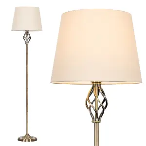 ValueLights Memphis Traditional Style Antique Brass Barley Twist Floor Lamp with Beige Light Shade