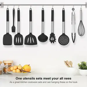 Silicone Kitchen Utensils Set, 25 Pcs Cooking Utensil With Holder, Heat Resistant Kitchen Tools With Stainless Steel Handle For Non-Stick Cookware, Turner Spatula Spoon Tong Brush Whisk, Red Black